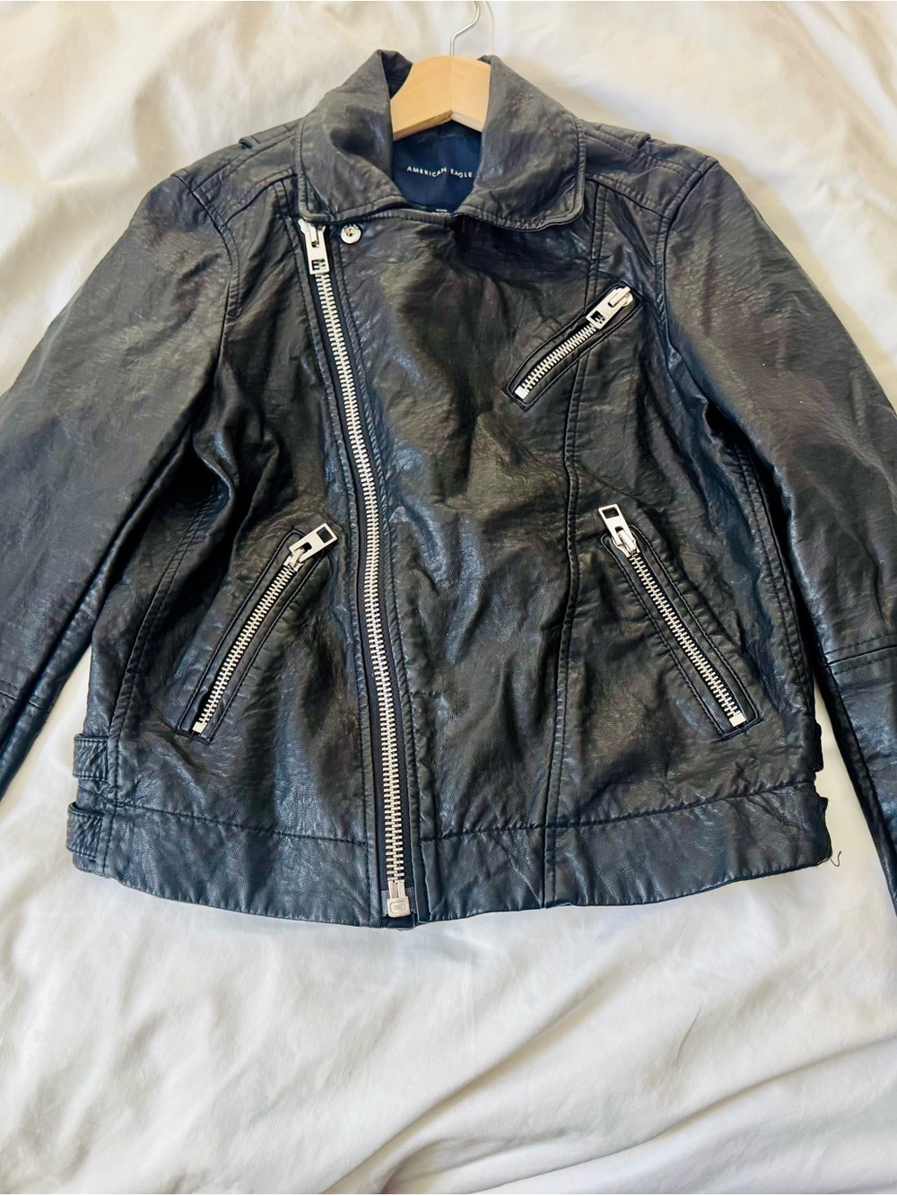 American Eagle Outfitters Black Faux Leather Moto Jacket